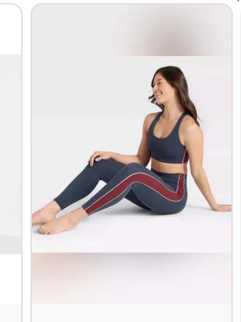 Women's Navy Active Legging and Sports Bra Set with Maroon Stripe ALL IN MOTION